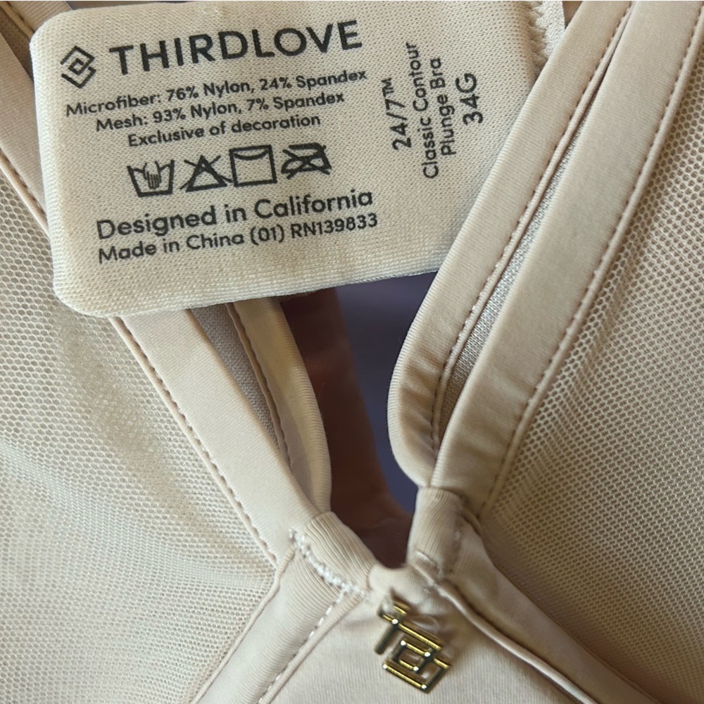 34 G THIRD LOVE 24/7 CLASSIC UPLIFT PLUNGE BRA WITH REMOVABLE PADS LIKE NEW